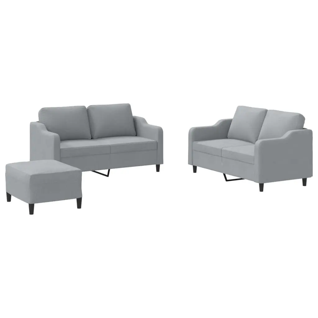 3 Piece Grey Fabric Sofa Set with Cushions