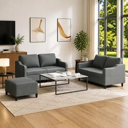Durable 3 Piece Grey Fabric Sofa Set for Comfort