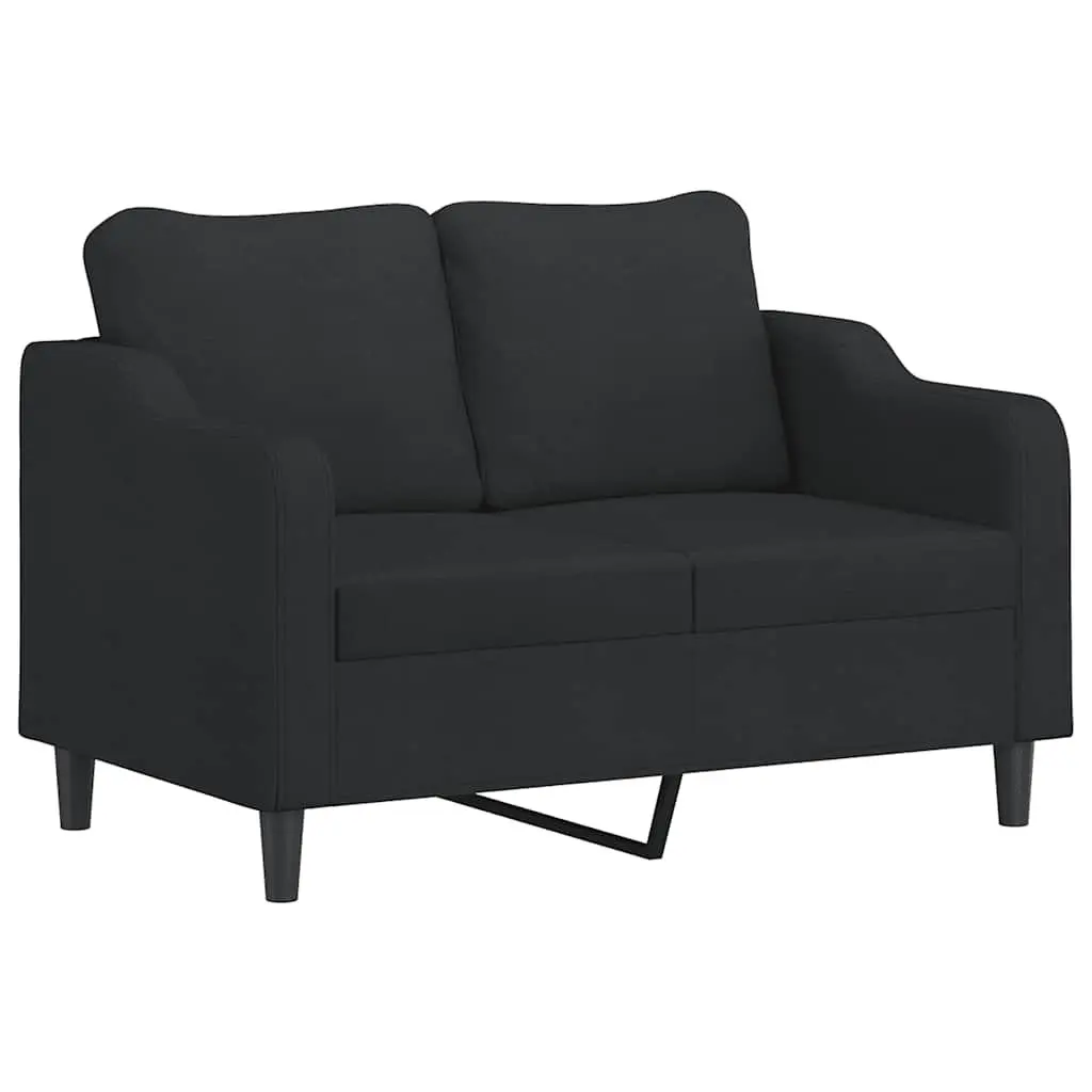 Black Fabric Sofa Set with Footstool & Cushions