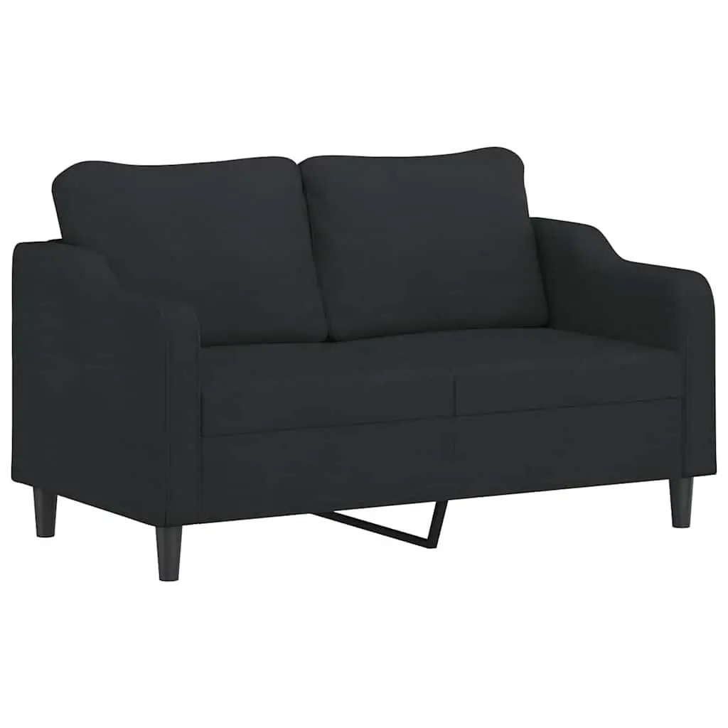 Black Fabric Sofa Set with Footstool & Cushions