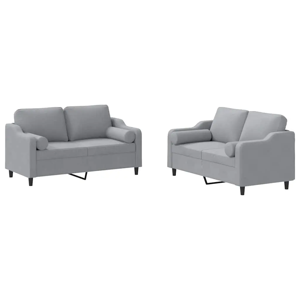 Grey Fabric 2 Piece Sofa Set with Pillows