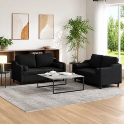 Durable Black Fabric 2 Piece Sofa Set for Living Rooms