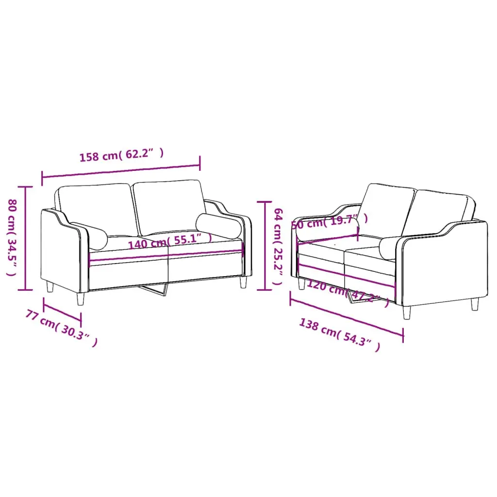 Sofa Set Fabric Black 2 Piece