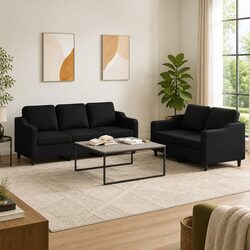 High-Quality Black Fabric Sofa Set with Cushions