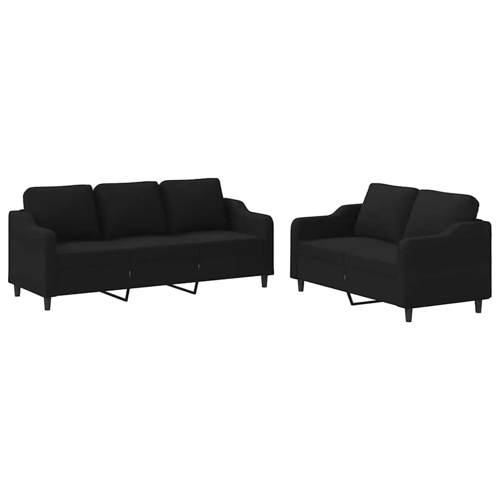 Black Fabric Sofa Set with Cushions