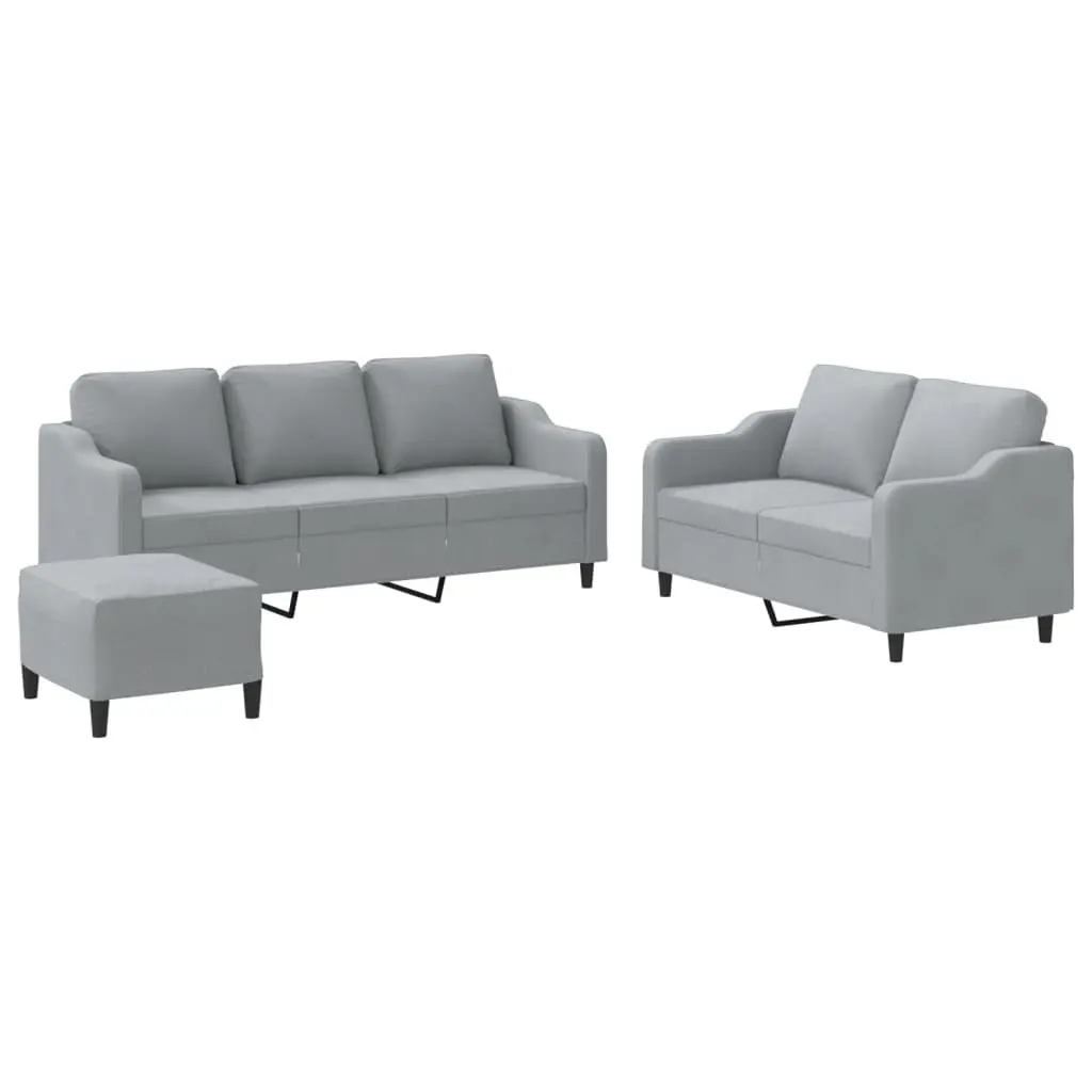 3 Piece Grey Fabric Sofa Set with Cushions