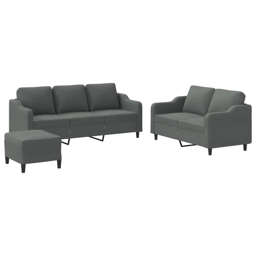 Grey Fabric 3 Piece Sofa Set with Cushions