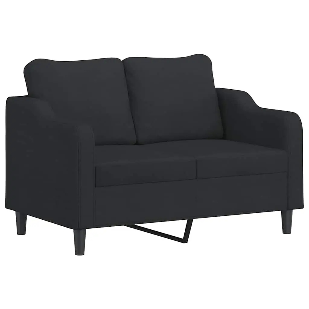 3 Piece Black Fabric Sofa Set with Footstool