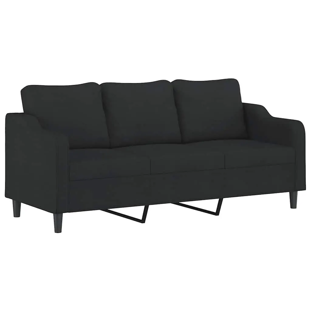 3 Piece Black Fabric Sofa Set with Footstool
