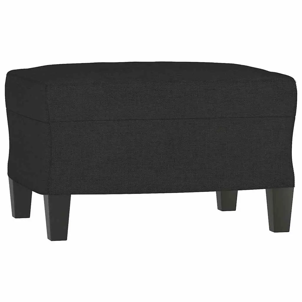 3 Piece Black Fabric Sofa Set with Footstool