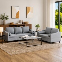 Durable Grey Fabric 2-Piece Sofa Set with Pillows