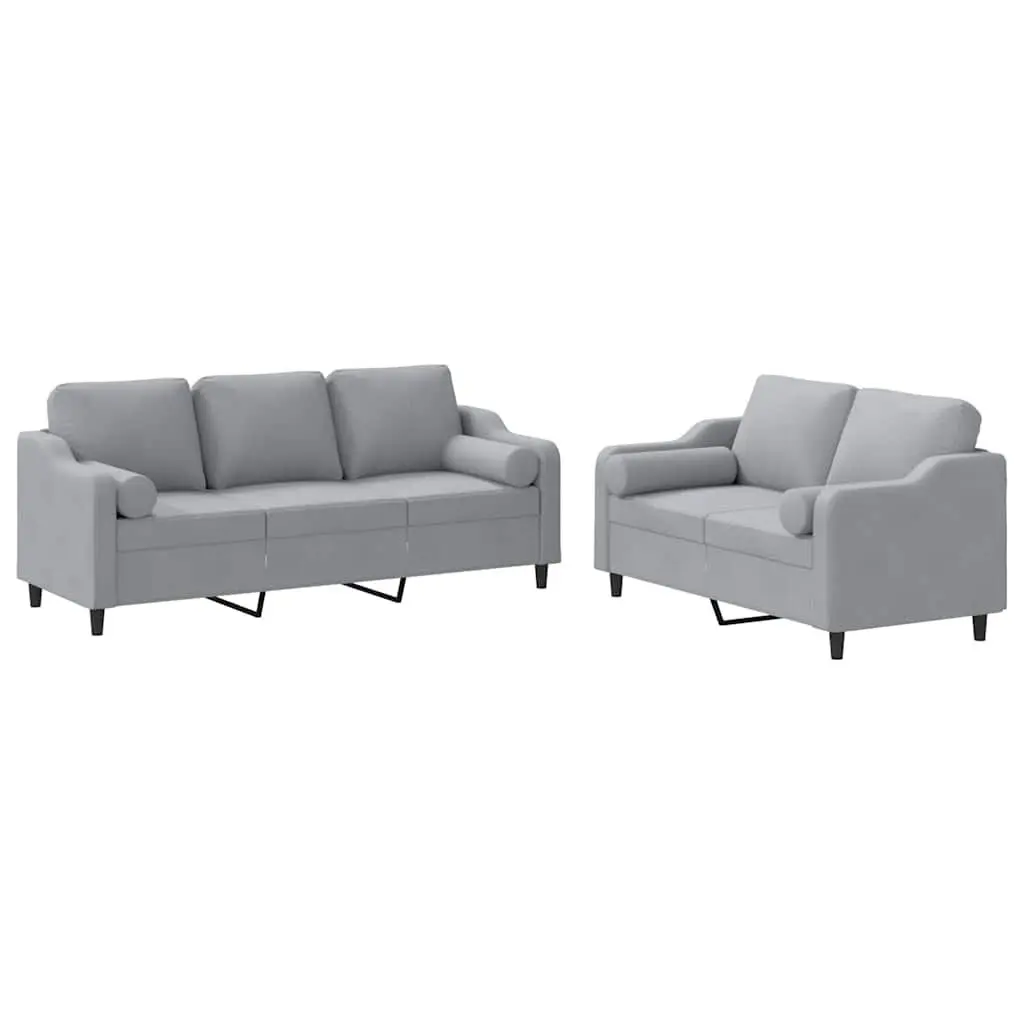Sofa Set Fabric 2 Piece Light Grey