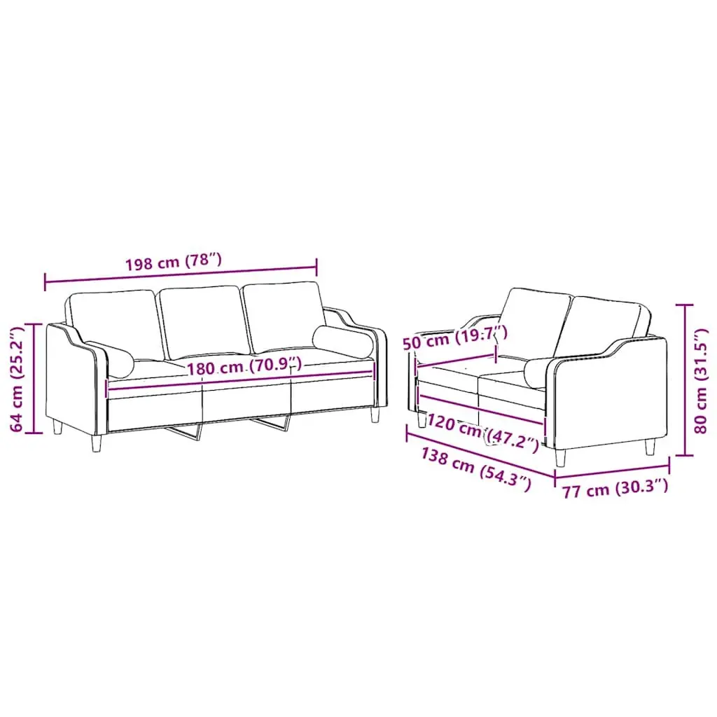 Sofa Set Fabric 2 Piece Light Grey