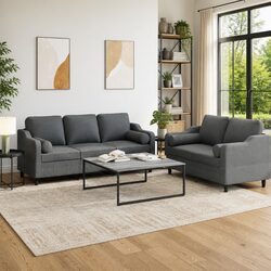 Durable 2 Piece Grey Sofa Set with Comfort Pillows
