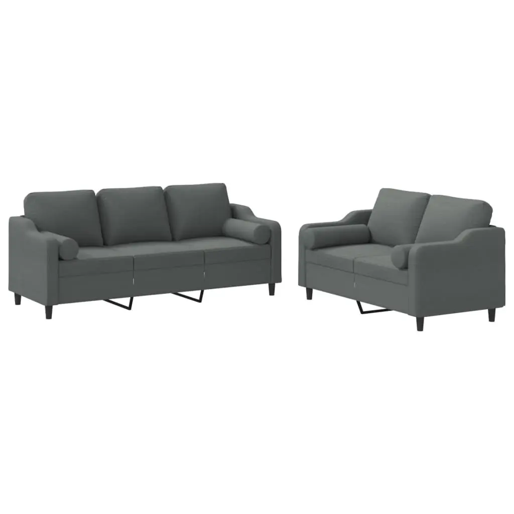 2 Piece Grey Sofa Set with Comfort Pillows