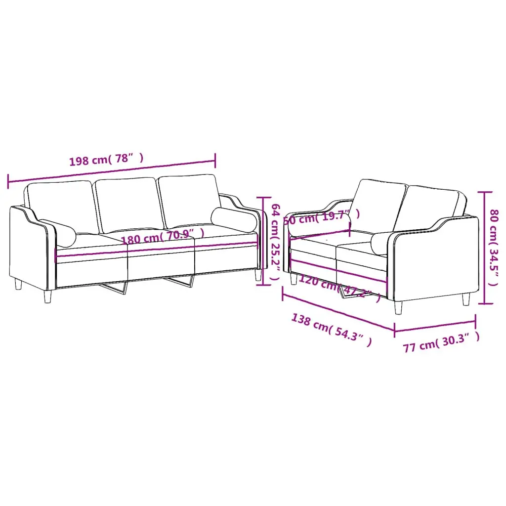 2 Piece Grey Sofa Set with Comfort Pillows