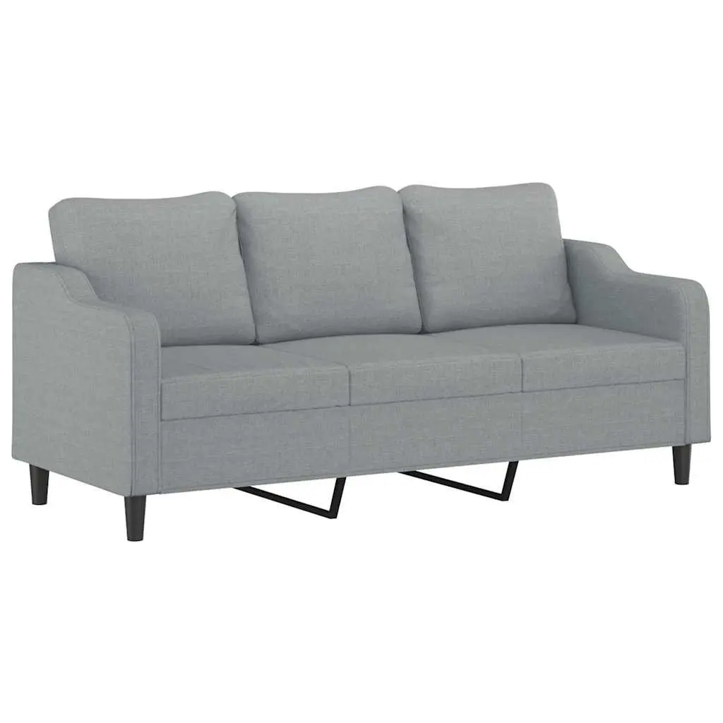 Sofa Set Fabric Grey 3 Piece Padded with Footstool and Pillows
