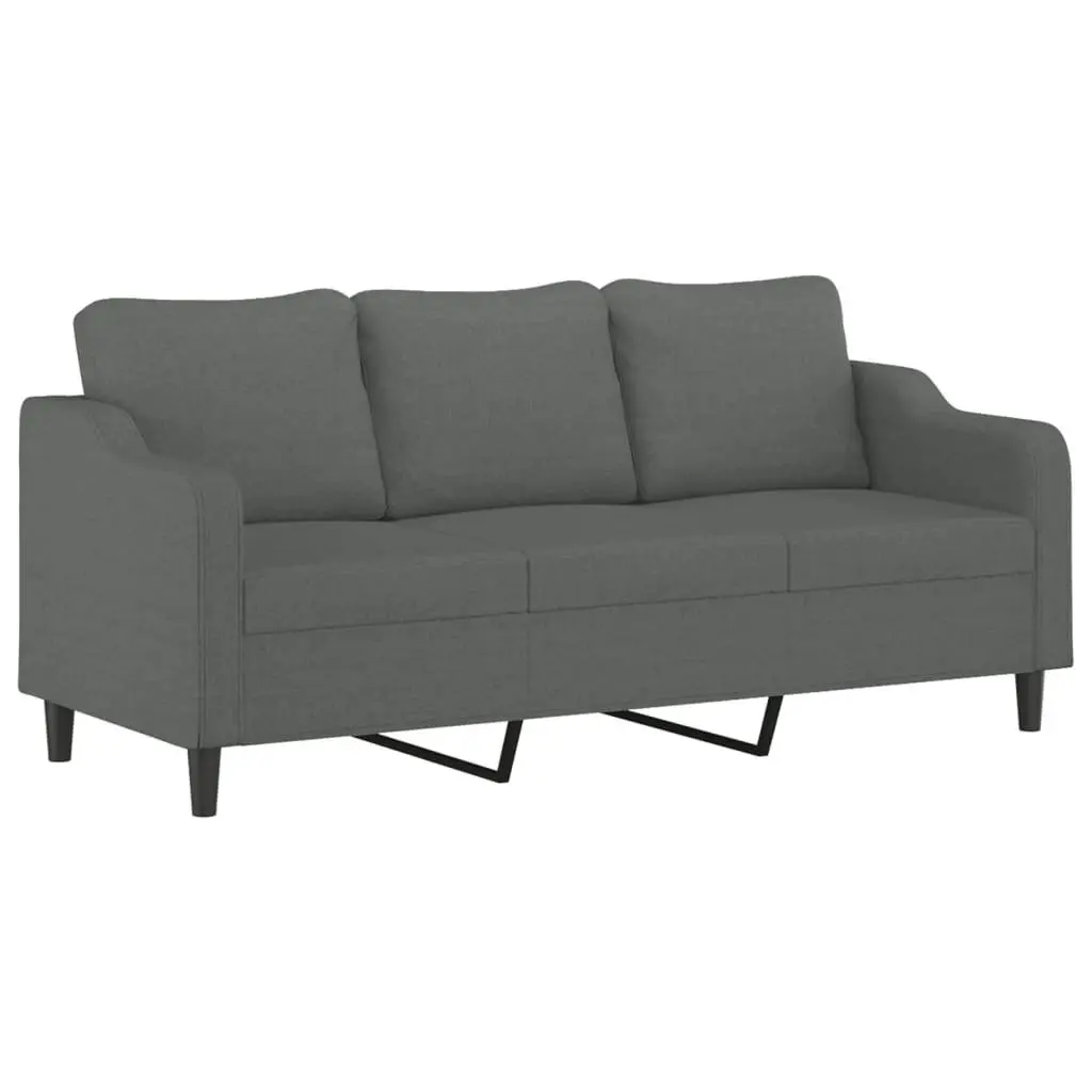 3 Piece Grey Sofa Set with Footstool and Pillows