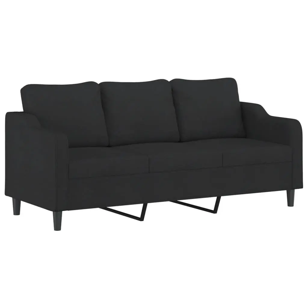 Black Fabric Sofa Set with Pillows and Footstool