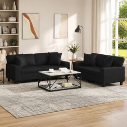 2 Piece Black Sofa Set with Throw Pillows Lounge Couch Seating Furniture