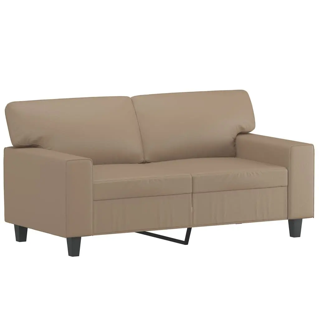 2 Piece Sofa Set with Pillows in Brown Faux Leather
