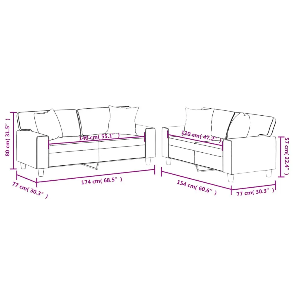 2 Piece Sofa Set with Pillows in Brown Faux Leather
