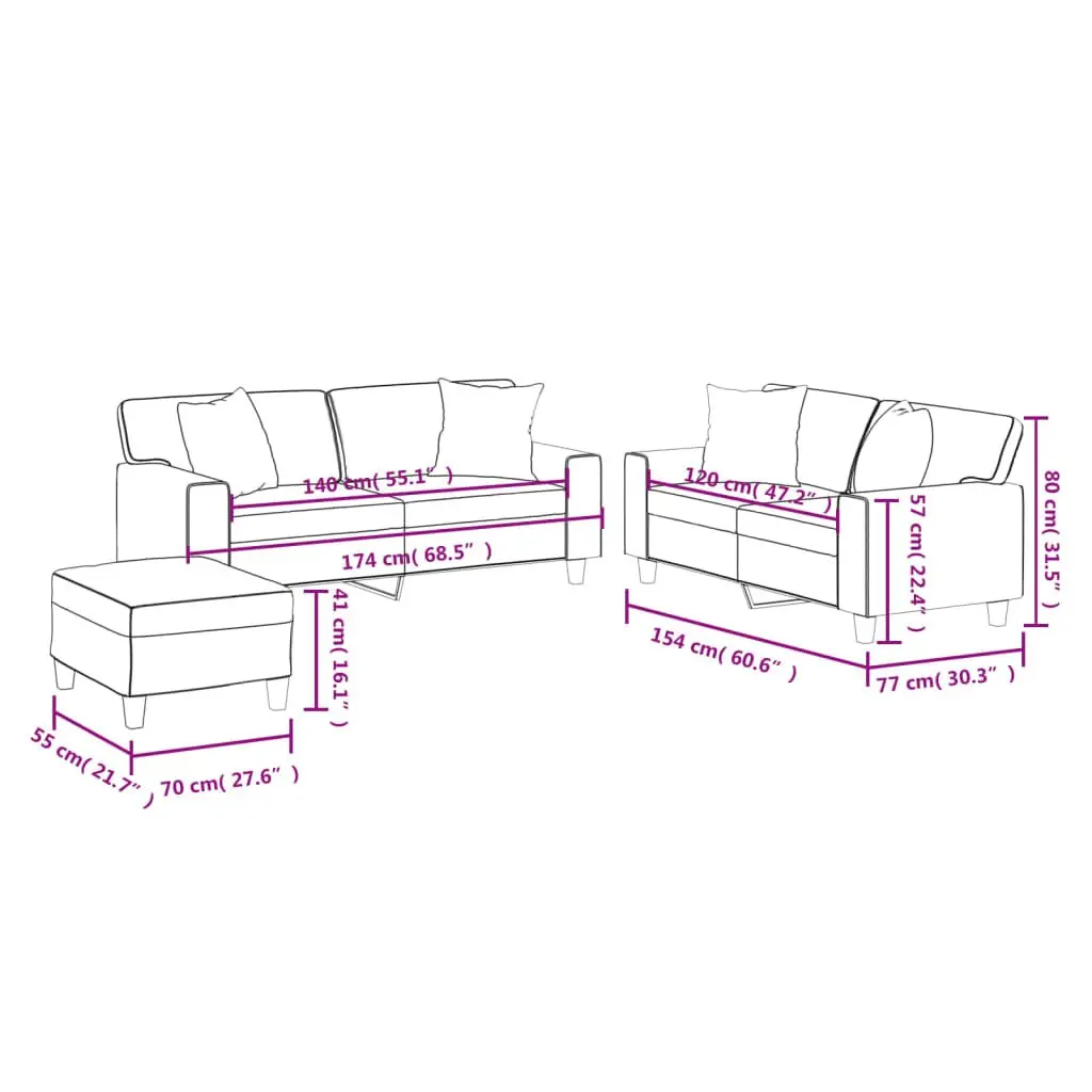 3 Piece Sofa Set Faux Leather Black