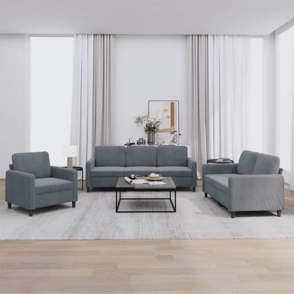 3 Piece Sofa Set Velvet Grey