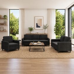 Luxurious Black Velvet 3-Piece Sofa Set for Living Rooms