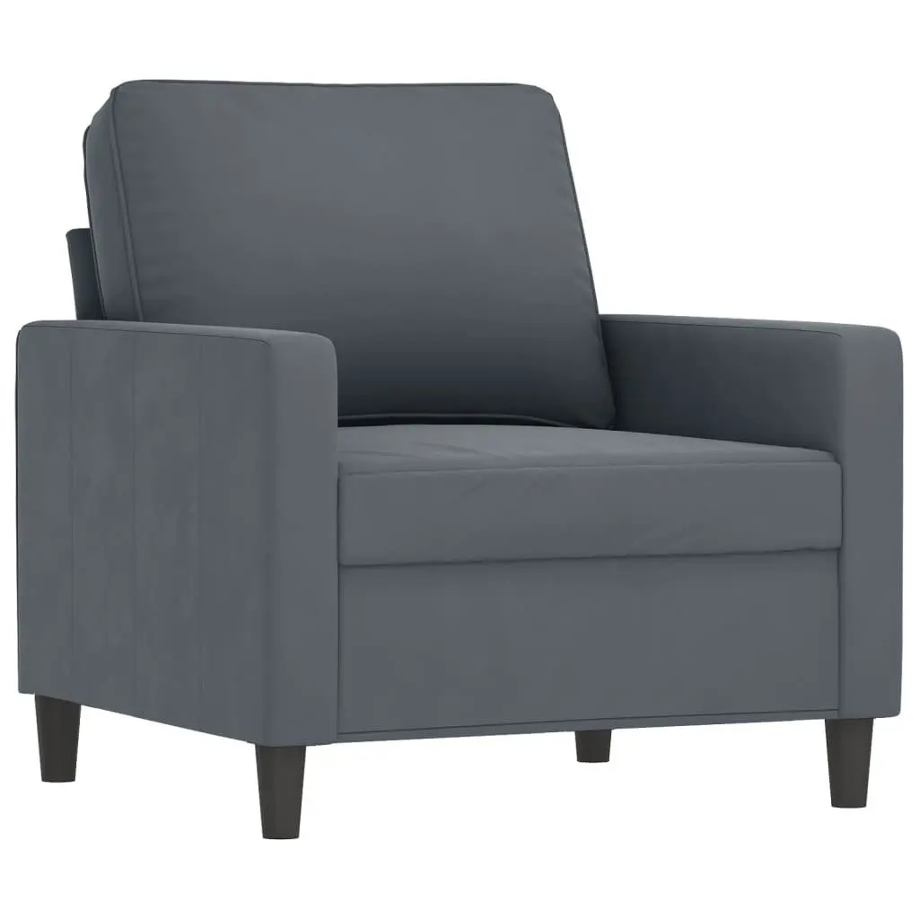 Grey Velvet 3 Piece Sofa Set with Pillows