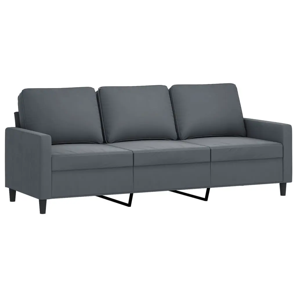 Grey Velvet 3 Piece Sofa Set with Pillows