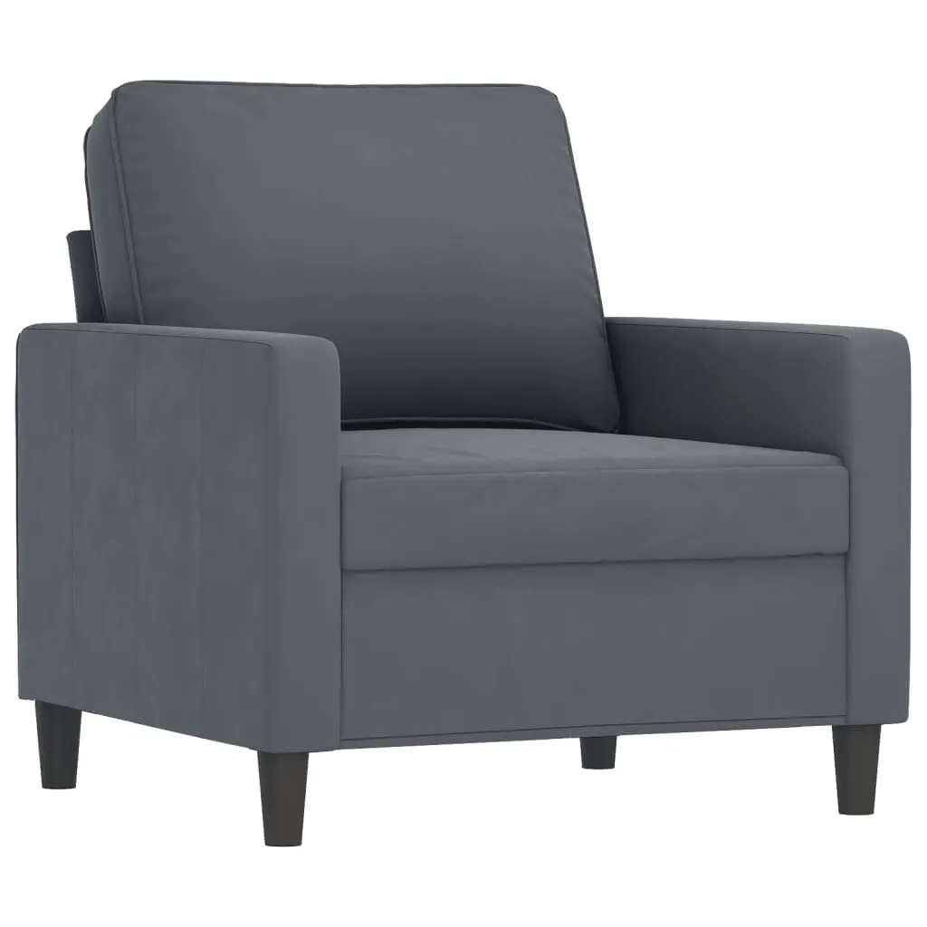 Grey Velvet Sofa Set with Pillows and Footstool