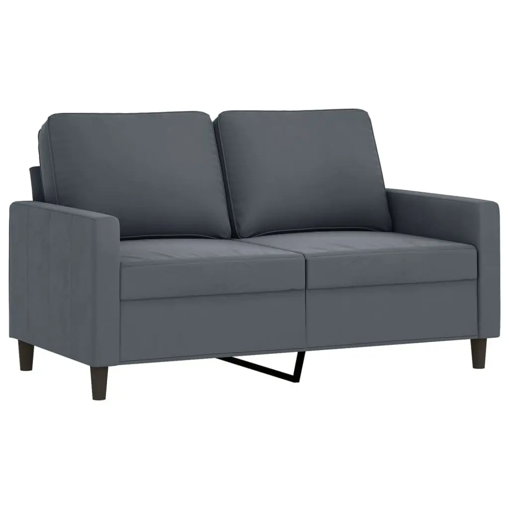 Grey Velvet Sofa Set with Pillows and Footstool