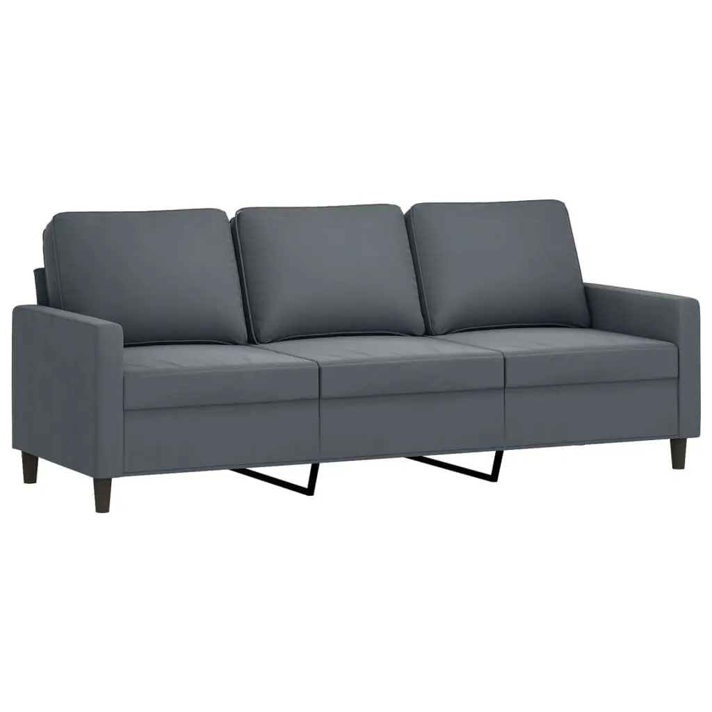 Grey Velvet Sofa Set with Pillows and Footstool