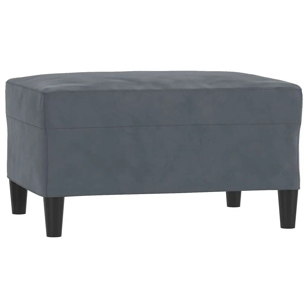 Grey Velvet Sofa Set with Pillows and Footstool