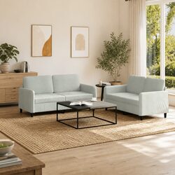 Sturdy Grey Velvet 2 Piece Sofa Set for Living Rooms