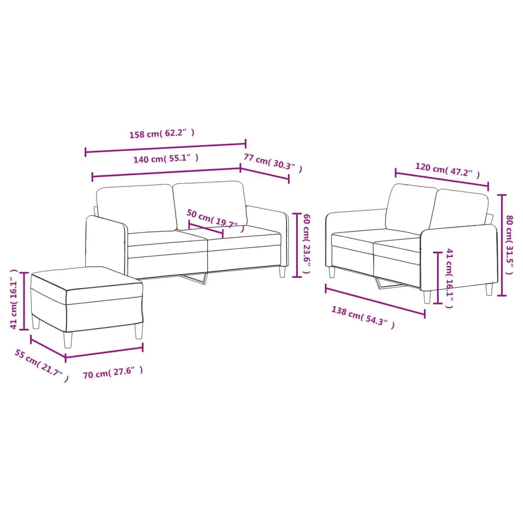 3 Piece Sofa Set Velvet Grey