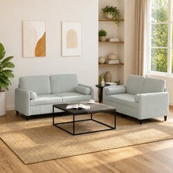 Luxurious Grey Velvet 2 Piece Sofa Set with Pillows