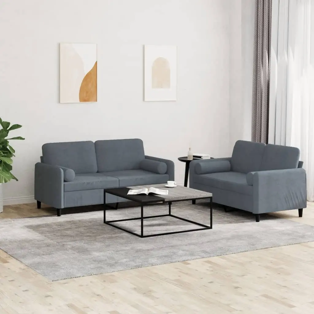 Sofa Set Velvet Grey 2 Piece