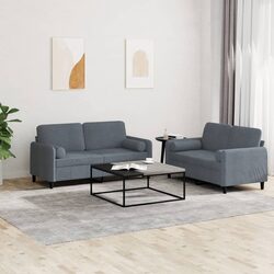 Grey Velvet 2 Piece Sofa Set with Comfortable Pillows