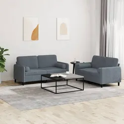 Grey Velvet 2 Piece Sofa Set with Comfortable Pillows