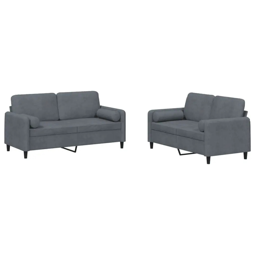 Sofa Set Velvet Grey 2 Piece
