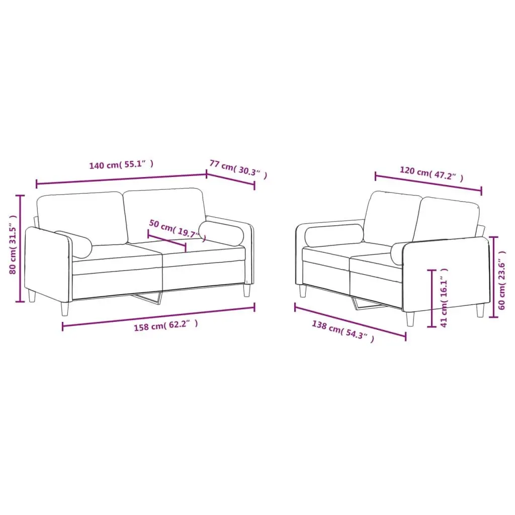 Sofa Set Velvet Grey 2 Piece