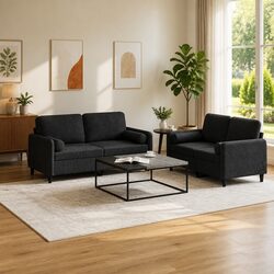 Black Velvet 2-Piece Sofa Set with Roll Pillows
