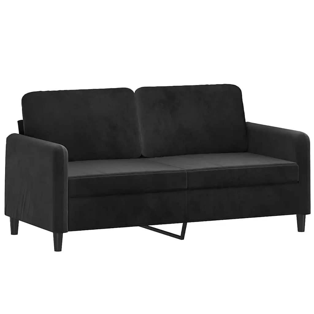Black Velvet 2-Piece Sofa Set with Roll Pillows