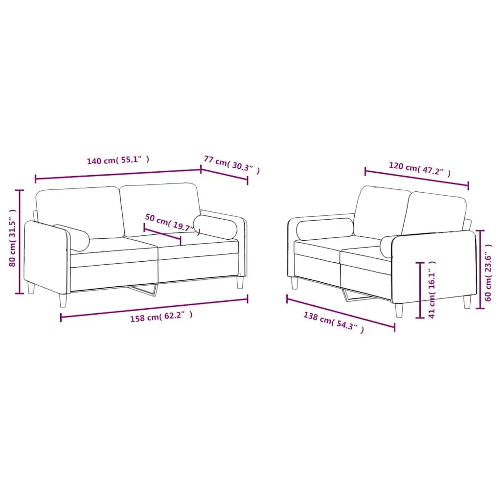 Black Velvet 2-Piece Sofa Set with Roll Pillows
