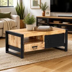 Industrial Coffee Table 100x50x40cm with Storage Features
