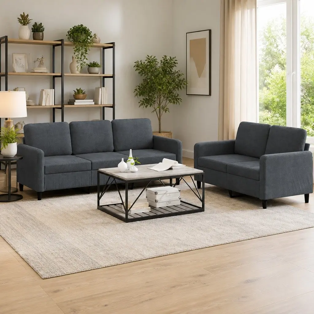 Sofa Set Velvet Grey 2 Piece