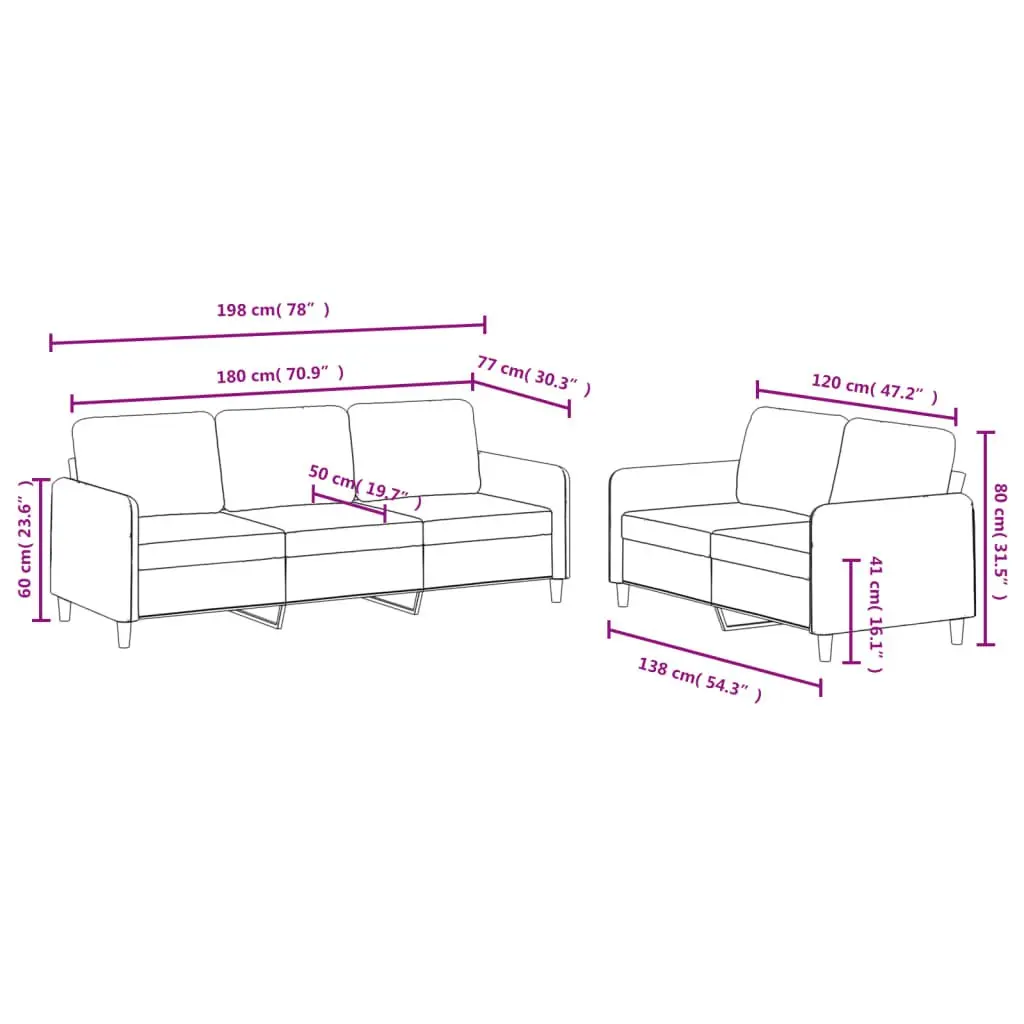 Sofa Set Velvet Grey 2 Piece