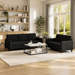 High-Quality Black Velvet 2 Piece Sofa Set for Living Room